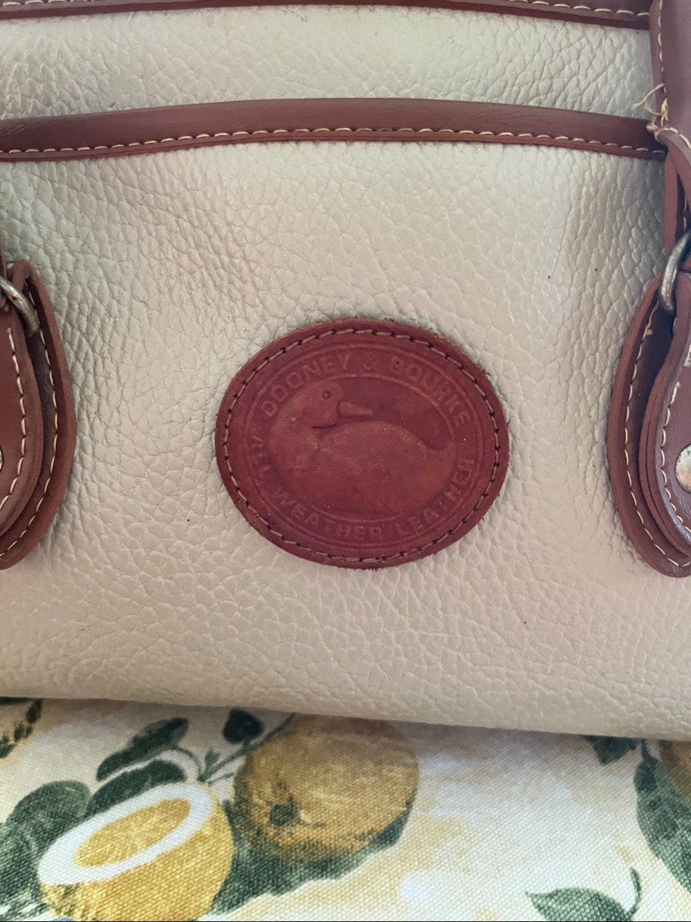 Vintage Dooney & Bourke Beige and Brown Leather Satchel - Picture 2 of 7